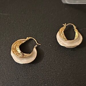 Elegant Gold and Cream Hoop Earrings